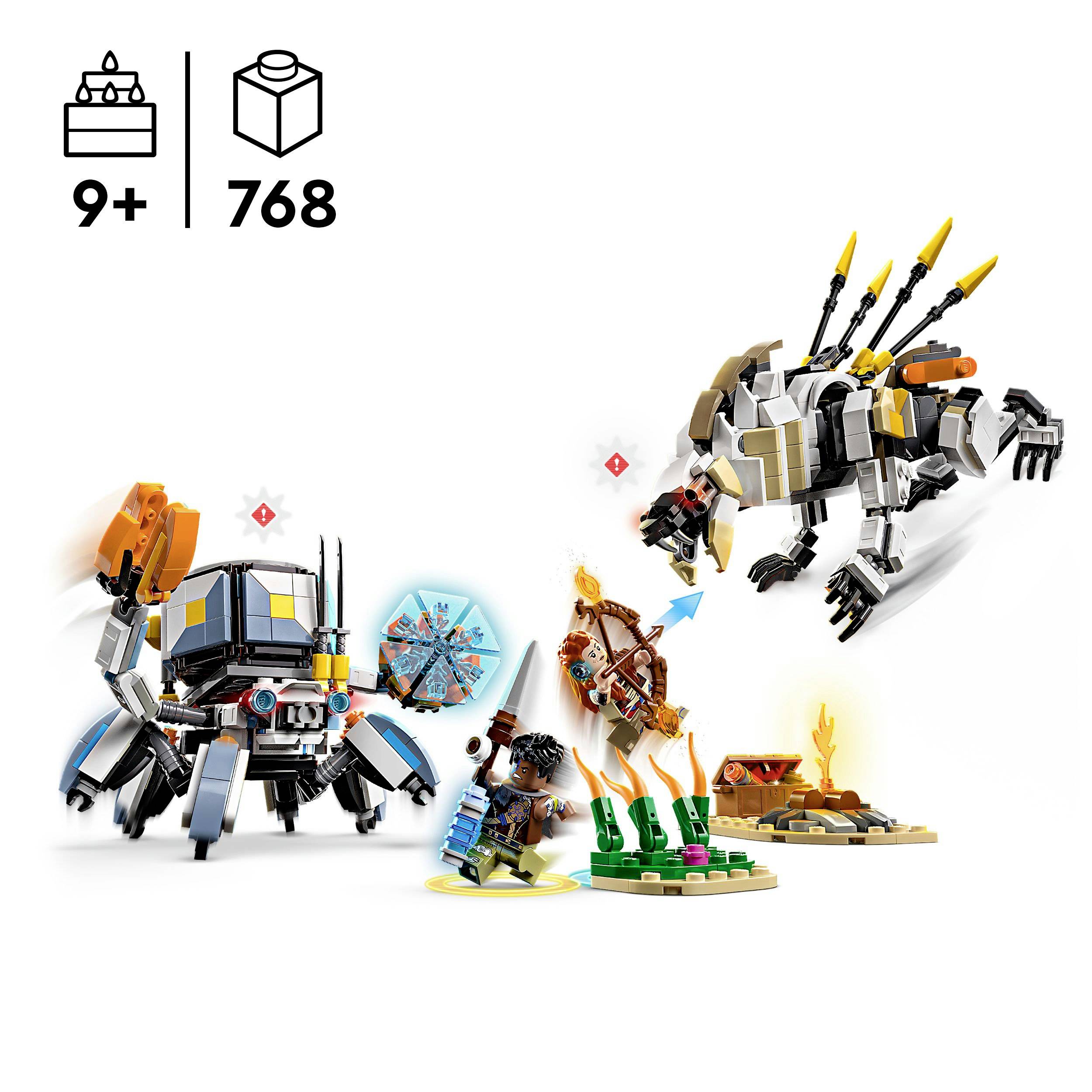 Sada Lego pro děti od 9 let, obsahuje robota, draka a figurky. Sada zahrnuje 768 dílků.