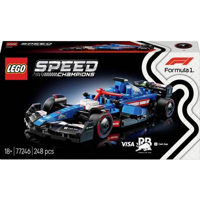 Obrázek ukazuje balení LEGO 'Speed Champions' sady formule 1. Balení je černé s obrázkem modrého závodního vozu.