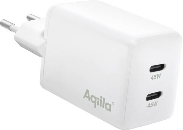 Aqiila W2 USB nabíječka, 2x USB-C®, 45 W, Dodávka energie, bílá