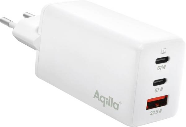 Aqiila W3 USB nabíječka, 1x USB A , 2x USB-C®, 65 W, Dodávka energie, Quick Charge 3.0, QC 4+, bílá