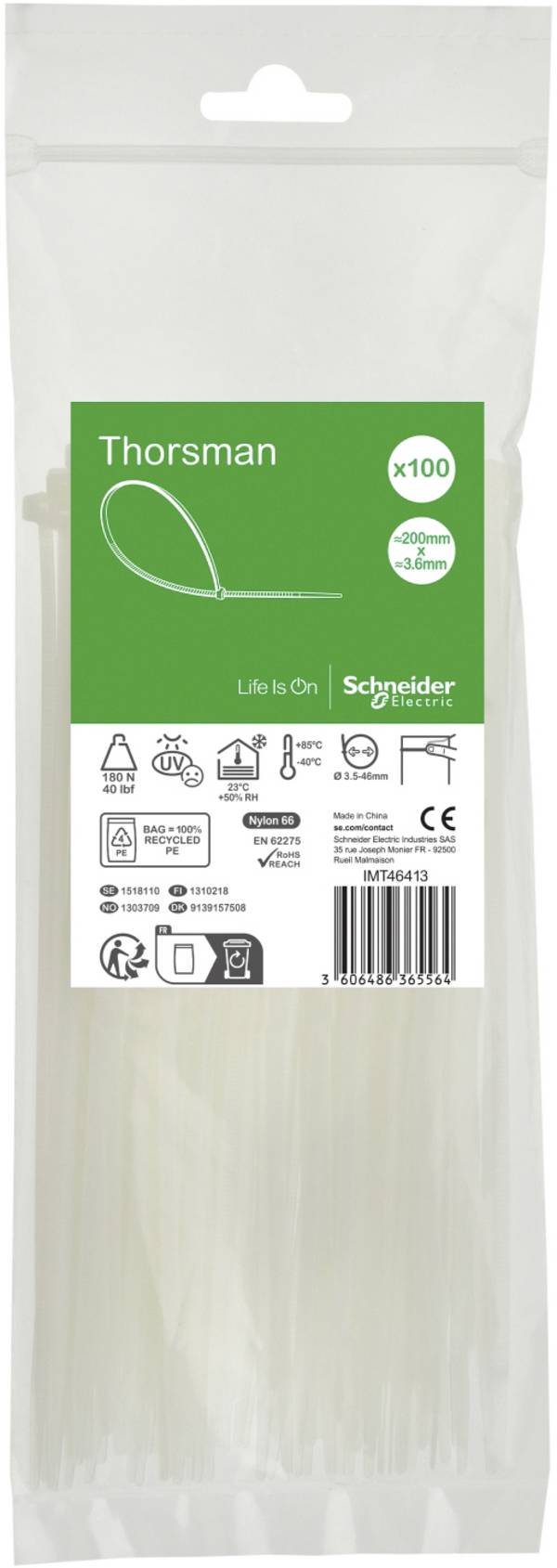 Schneider Electric IMT46413, stahovací pásky, 3.6 mm, 200 mm, Ohnivzdorný, 100 ks