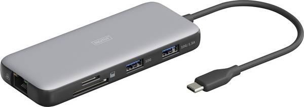 Digitus USB-C® dokovací stanice  DA-70914   vč. funkce nabíjení, integrovaná čtečka karet, napájení USB-C®