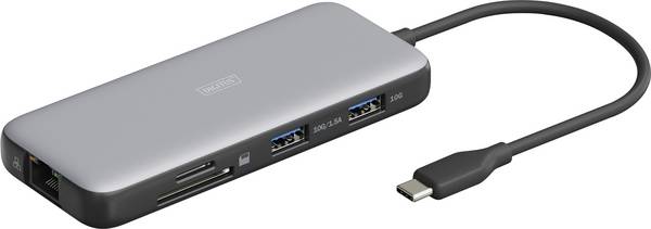 Digitus USB-C® dokovací stanice  DA-70915   vč. funkce nabíjení, integrovaná čtečka karet, napájení USB-C®