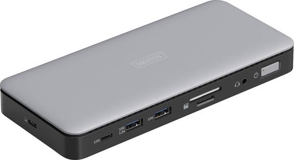 Digitus USB-C® dokovací stanice  DA-70917   vč. funkce nabíjení, integrovaná čtečka karet, Podporuje rozlišení 8K při frekvenci 30 Hz (1x) / 4K při 30 Hz (2x)