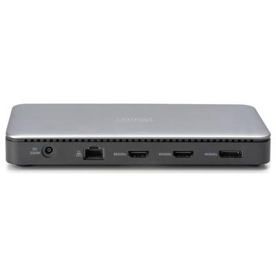 Šedé elektronické zařízení s přípojkami: napájení, ethernet a tři HDMI porty, označené jako '4K@60Hz'.