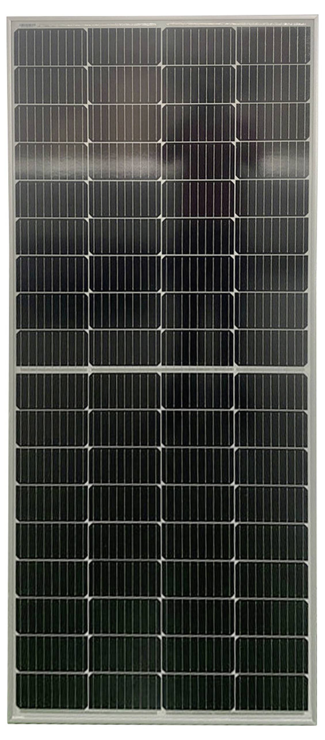 Solární modul s několika čtvercovými fotovoltaickými články uspořádanými do řad a sloupců. Využívá se k výrobě elektrické energie.