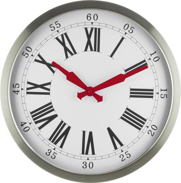 EUROTIME 56860-07 DCF nástěnné hodiny 40 cm , stříbrná, tiché hodiny (bez tikání)
