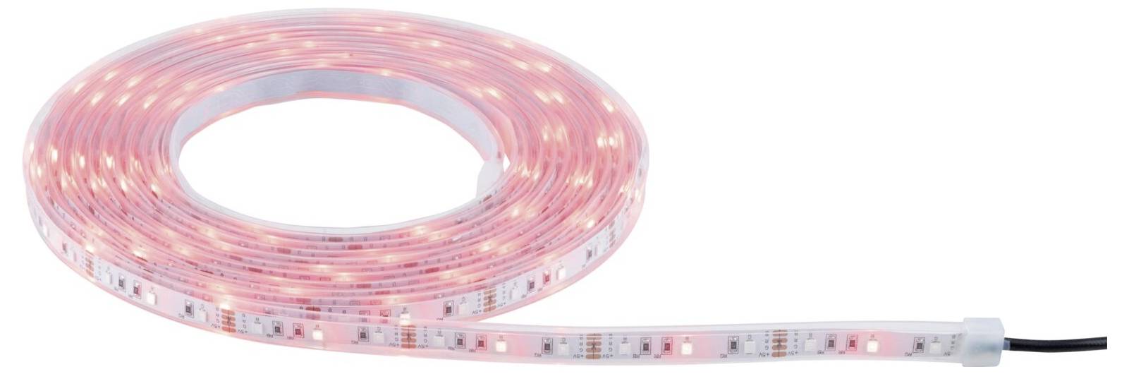 LED světelný pás navinutý se svítícím růžovým světlem.