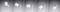 Pět fotografií bílé nastavitelné lampy v různých úhlech otočení před šedým pozadím.