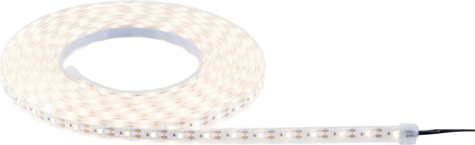 LED světelný pásek navinutý do spirály, s připojeným černým kabelem, vhodný pro flexibilní osvětlení.