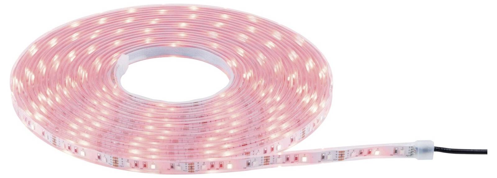 Růžový svítící LED pásek svinutý do role. Ideální pro dekorativní osvětlení nebo vytvoření atmosférického prostoru.