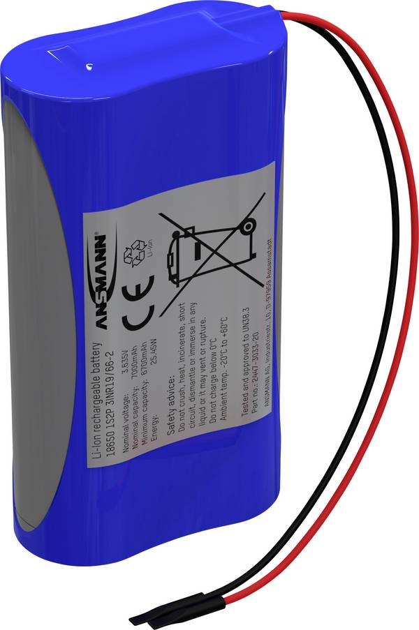 Ansmann 1S2P Akupack 2 x 18650 s kabelem Li-Ion 3.6 V 7000 mAh