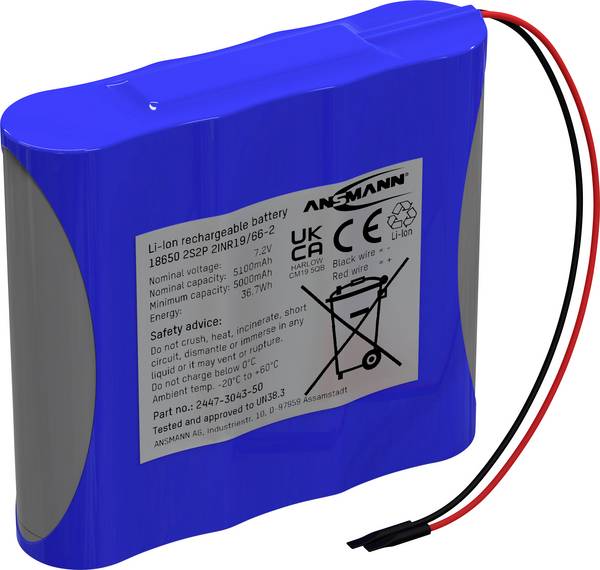 Ansmann 2S2P Akupack 4 x 18650 s kabelem Li-Ion 7.2 V 5100 mAh