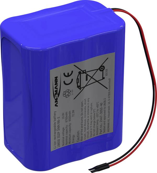 Ansmann 3S2P Akupack 6 x 18650 s kabelem Li-Ion 10.8 V 5100 mAh