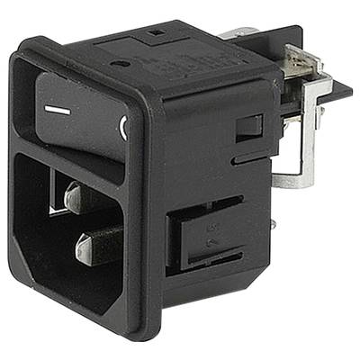 Černý výkyvný spínač se symbolem zapnuto/vypnuto. Je zabudován do obdélníkového pouzdra a je vhodný pro elektronické aplikace.