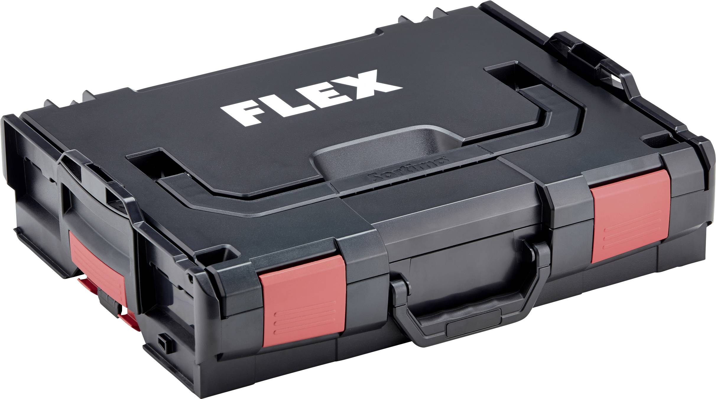 Černý kufřík na nářadí s červeným zámkem a nápisem 'FLEX' na horní straně.