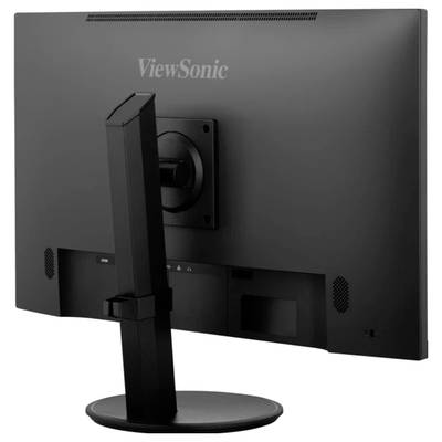 Zadní pohled na černý počítačový monitor značky ViewSonic se stabilní podstavou.