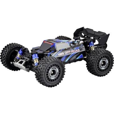 Dálkově ovládané 4WD offroad vozidlo s velkými terénními pneumatikami a odpružením, ideální do náročného terénu.