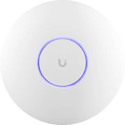 Bílý kulatý přístupový bod Wi-Fi s modrým svítícím kruhem uprostřed, vhodný pro rozšíření sítě uvnitř budov.