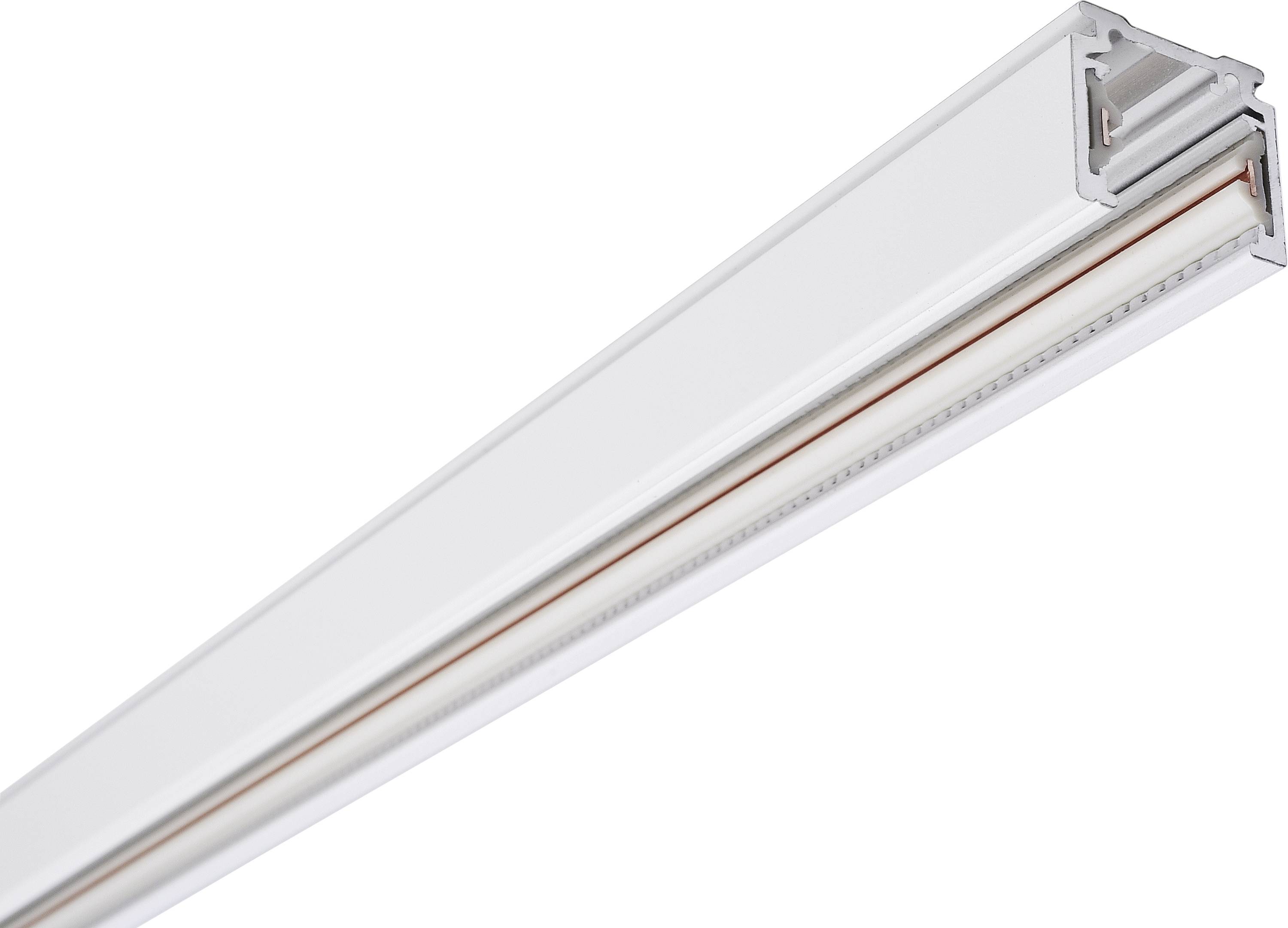 Bílý obdélníkový hliníkový profil pro LED pásky, zobrazující detail jeho hrany a vnitřního designu.