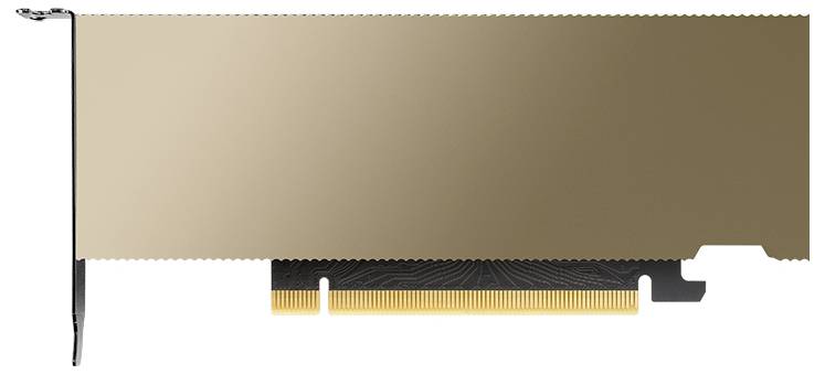 Zlatě zbarvená grafická karta s rozhraním PCIe, zobrazená z boku. Karta má jednoduché designové provedení bez viditelného textu nebo loga.