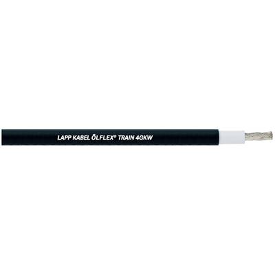 Černý kabel s nápisem 'LAPP KABEL ÖLFLEX® TRAIN 4GKW' zobrazuje kabel s volným koncem vodiče.