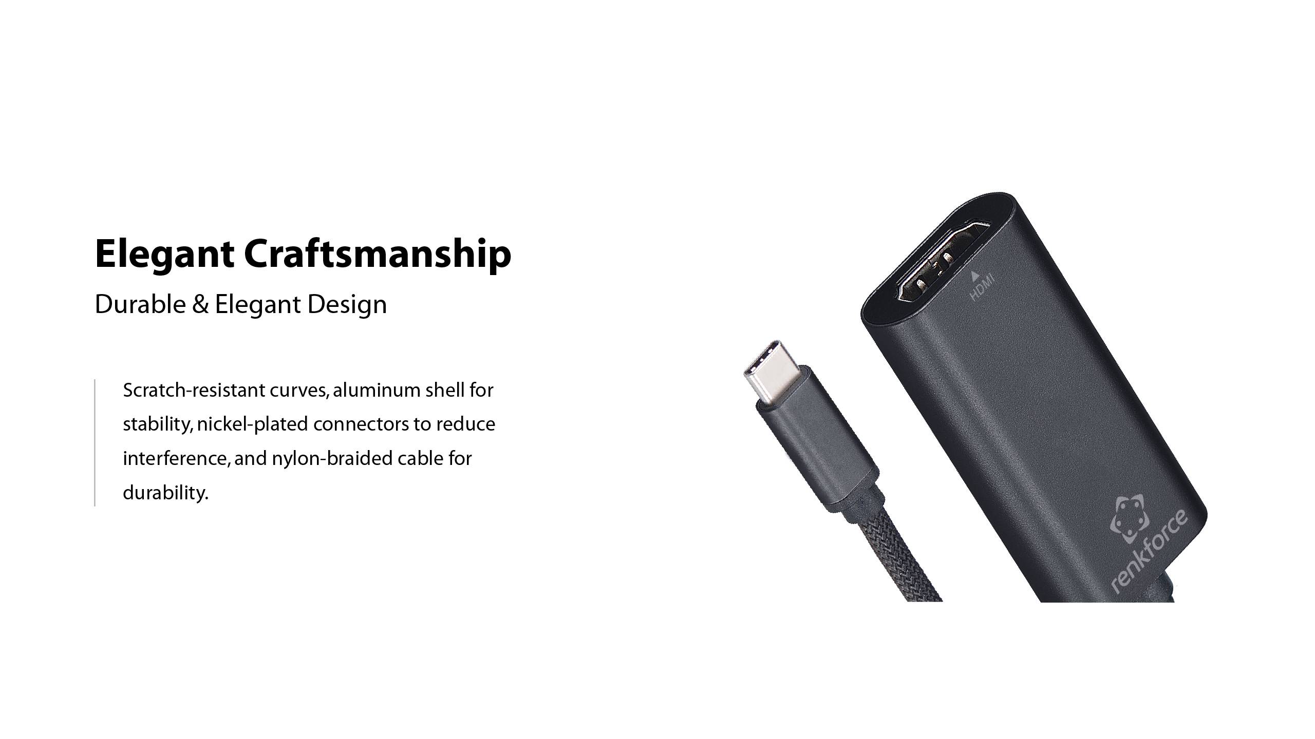 Elegantní řemeslné zpracování: Trvanlivý & Elegantní design' představuje černé elektronické zařízení s kabelem USB-C, zdůrazňující stabilitu a odolnost.