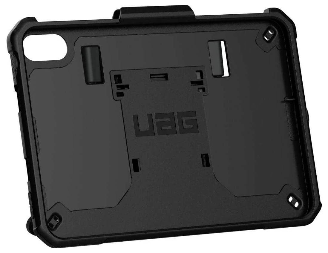 Černý ochranný kryt UAG pro tablet s robustním designem a úchytem pro horizontální orientaci.