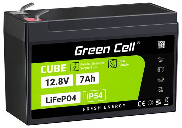 Green Cell CUBE LiFePO4 speciální akumulátor Li-Fe-Pol blok plochá zástrčka Li-Ion 12.8 V 7 Ah 1 ks