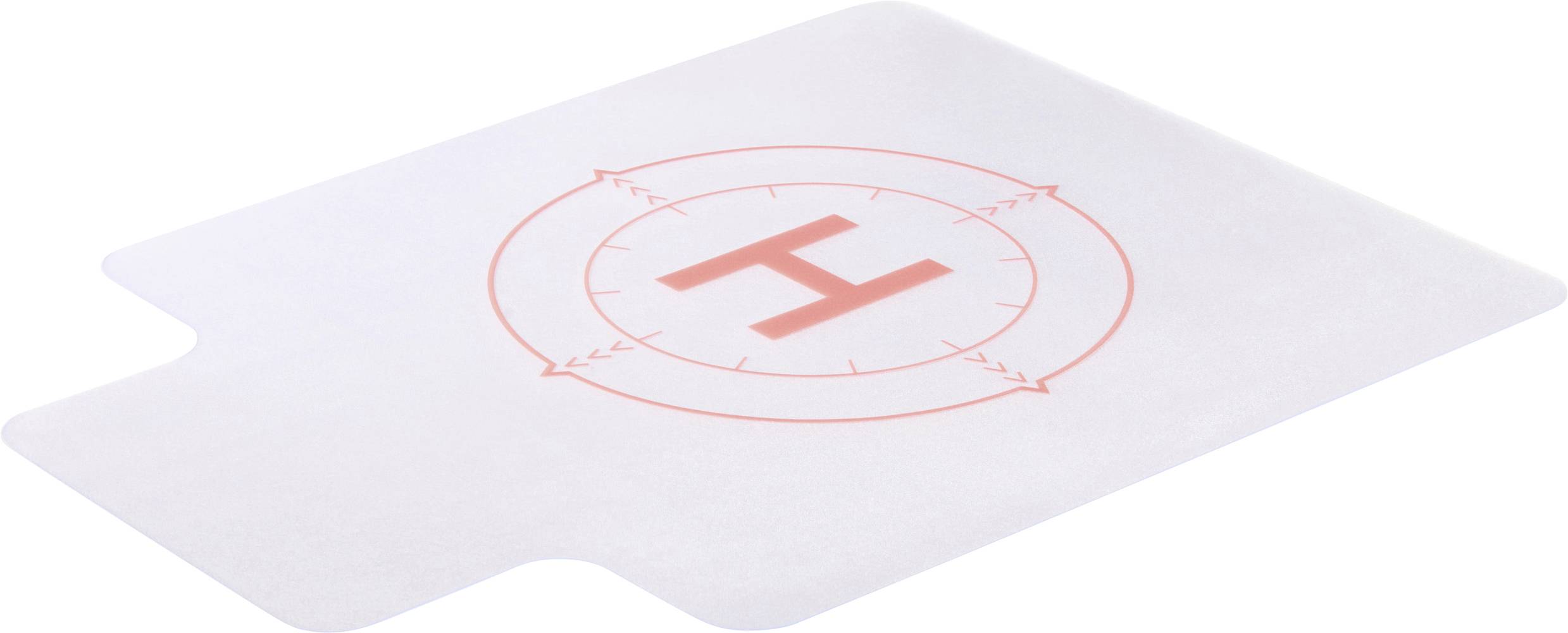 Bílá plocha s červeným symbolem 'H' uprostřed, obklopená kruhem. Symbol pro heliport.