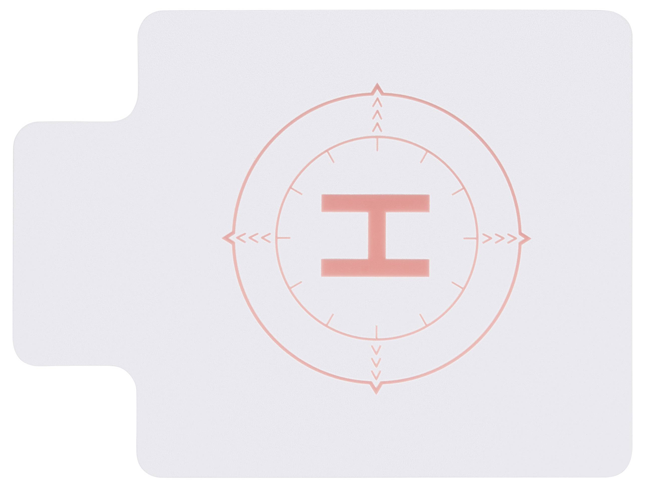 Červený symbol umístěný ve středu, skládající se z kruhu s vodorovnou čarou a šipkami směřujícími dovnitř a ven. Kontext je nejasný.