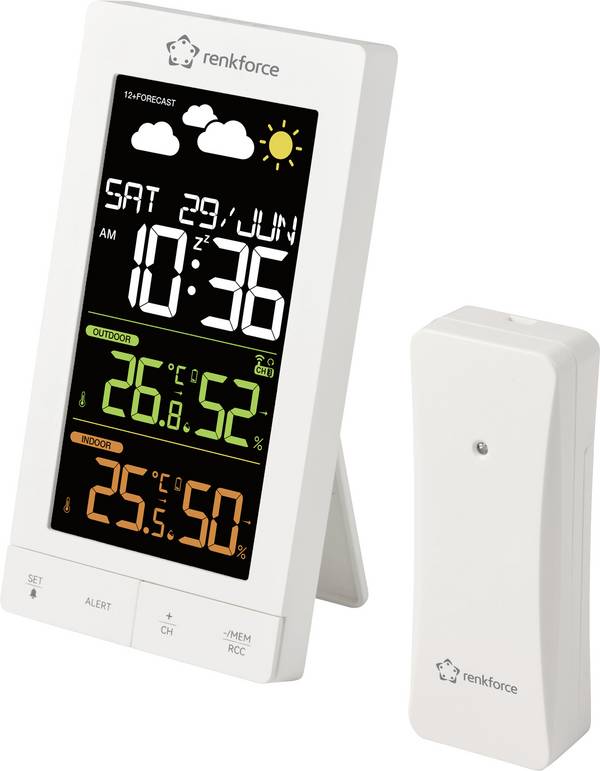 <br>  Renkforce<br>  RF-6701490<br>  digitální bezdrátová meteostanice<br>  Předpověď pro 12 hodin<br>  Počet senzorů (max.) 3<br>