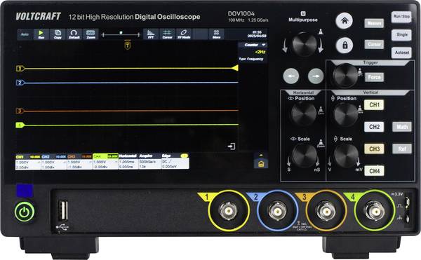 VOLTCRAFT DOV1004 digitální osciloskop 100 MHz, 4kanálový, 1.25 GSa/s, 50 Mpts, 12 Bit, s pamětí (DSO), 1 ks, VC-16753920