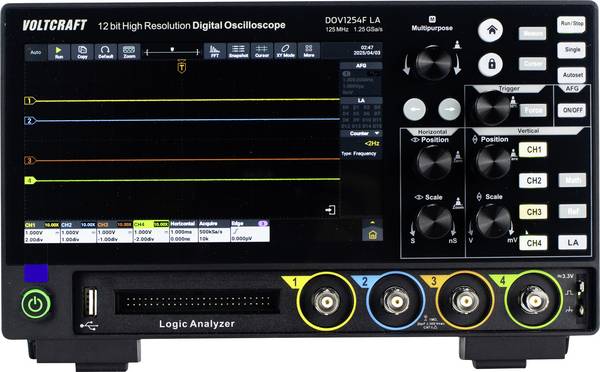 VOLTCRAFT DOV1254F LA digitální osciloskop Kalibrováno dle (DAkkS), 125 MHz, 1.25 GSa/s, 100 Mpts, 12 Bit, s pamětí (DSO), generátor funkcí, logický analyzátor, 1 ks, VC-16753935-DAkkS
