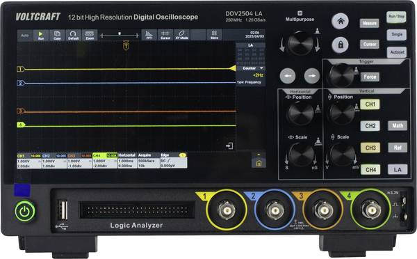 VOLTCRAFT DOV2504 LA digitální osciloskop 250 MHz, 4kanálový, 1.25 GSa/s, 100 Mpts, 12 Bit, s pamětí (DSO), logický analyzátor, 1 ks, VC-16753955