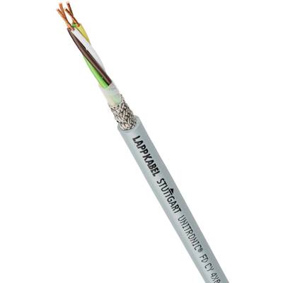 Šedý, nezakrytý kabel s několika měděnými vodiči a nápisem 'Lappkabel, Stuttgart, Unitronic'.