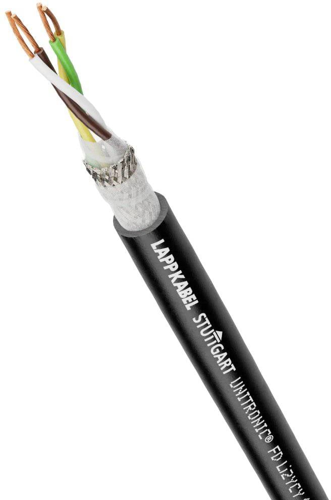 Černý kabel se třemi volně viditelnými měděnými vodiči na jednom konci. Kabel je označen nápisem 'LAPPKABEL STUTTGART UNITRONIC'.