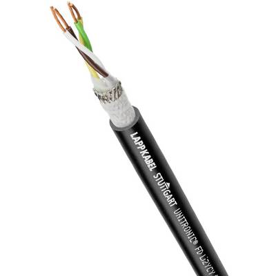 Černý kabel se třemi volně viditelnými měděnými vodiči na jednom konci. Kabel je označen nápisem 'LAPPKABEL STUTTGART UNITRONIC'.
