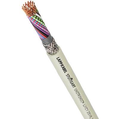 Vícevodičový, barevný datový kabel s potiskem 'LAPP KABEL STUTTGART UNITRONIC LiYYC 25x0,25', vhodný pro elektronické propojení.