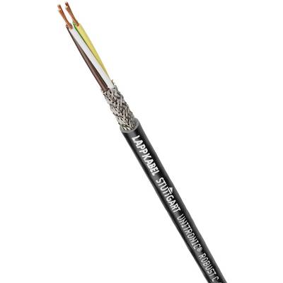Kabel s několika barevnými měděnými vodiči a kovovým stíněním. Na izolaci je napsáno 'Lappkabel Stuttgart'.