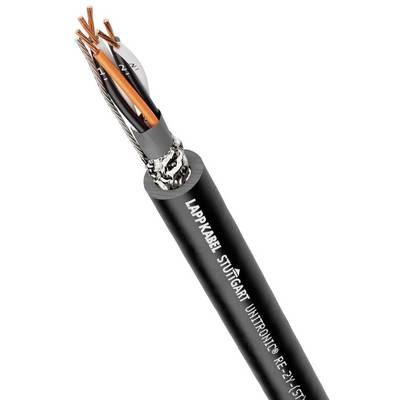 Černý lankový kabel s několika vnitřními měděnými vodiči je zobrazen v detailním záběru. Na kabelu je nápis 'UNITRONIC'.