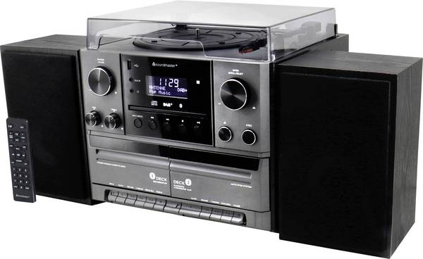 soundmaster MCD5600SW stereo systém gramofón, DAB+, FM, Bluetooth, CD, kazeta, USB,  2 x 5 W černá