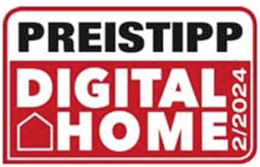 Logo s textem: Tip na cenu Digitální domácnost 2/2024 v černém a červeném písmu, symbol stylizovaného domu.