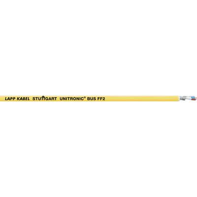 Reklama pro 'Lapp Kabel Stuttgart UNITRONIC BUS PB FD' na žlutém pozadí s logy vpravo.