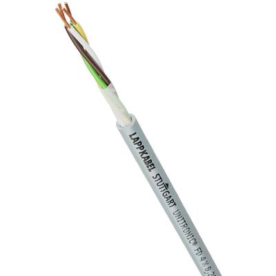 Kabel s nápisem 'LAPPKABEL STUTTGART UNITRONIC'. Tři volně vyčnívající měděné vodiče vystupují z izolovaného pláště kabelu.