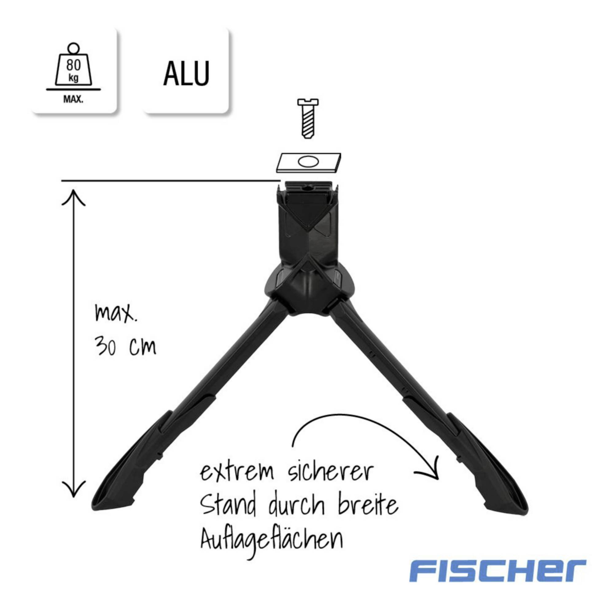 Hliníkový stojan pro stabilní umístění, maximální výška 30 cm, maximální nosnost 80 kg. Široké podstavné nohy pro vyšší bezpečnost.