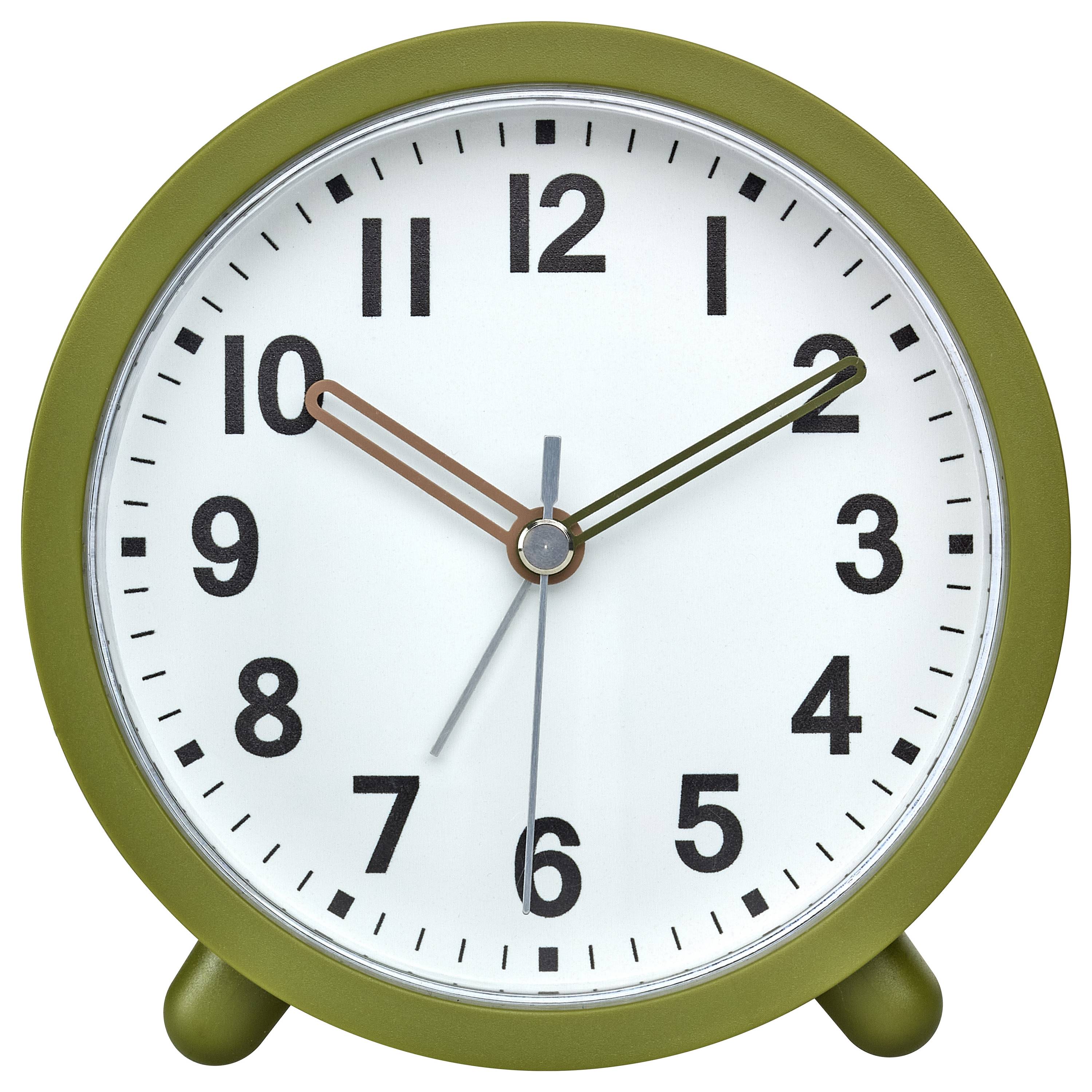 Zelené nástěnné hodiny ukazují 10:08.