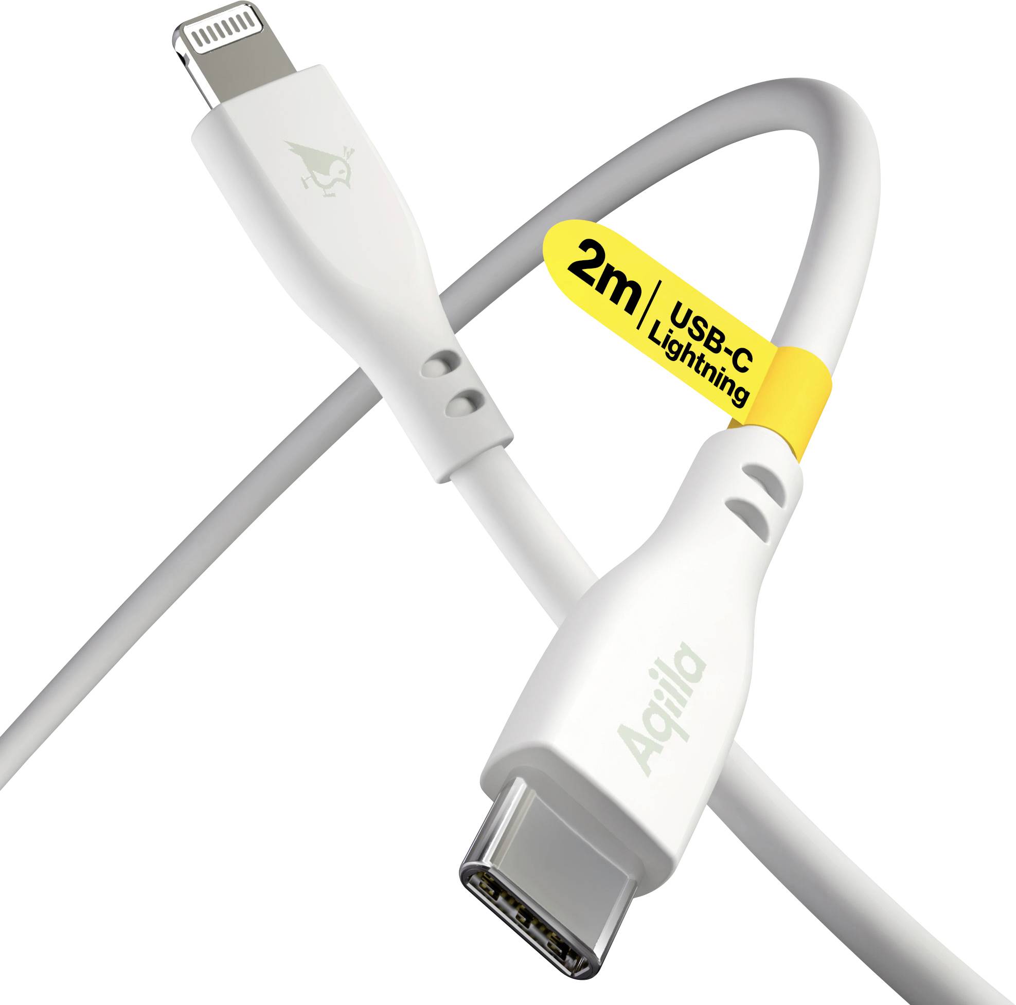 Dvoumetrový kabel USB-C na Lightning v bílé barvě. Vhodný pro nabíjení a přenos dat.
