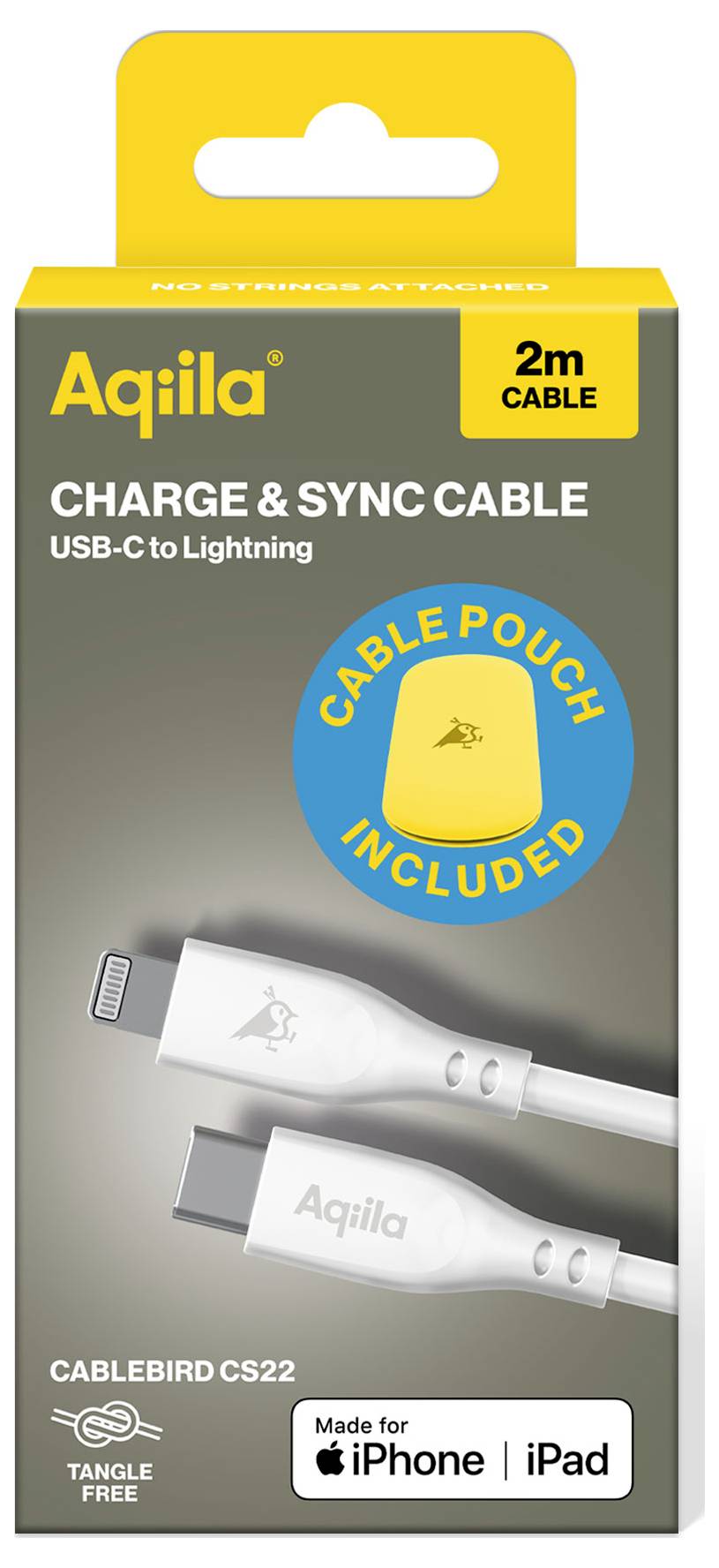 '2m USB-C na Lightning nabíjecí a synchronizační kabel. Obsahuje pouzdro na kabel. Kompatibilní s iPhone/iPad. Bez zamotávání.'