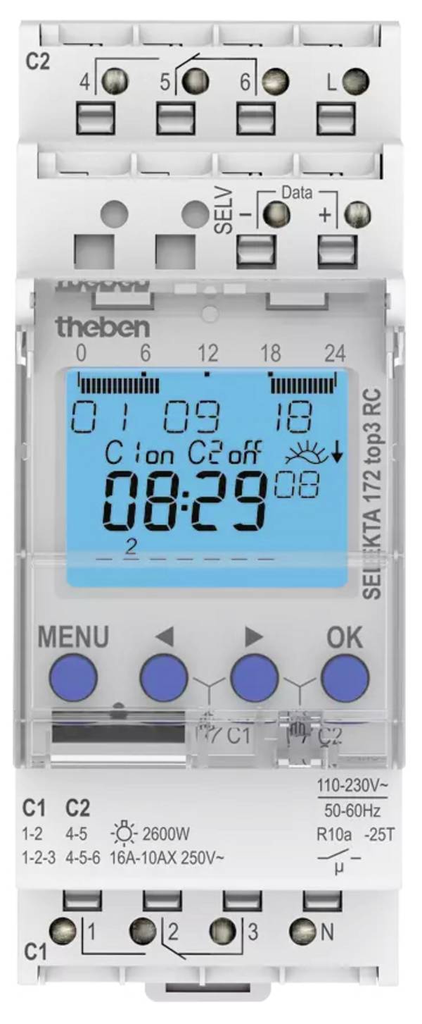 Theben 1720330 časovač na DIN lištu, digitální, týdenní program, 600 W, IP20